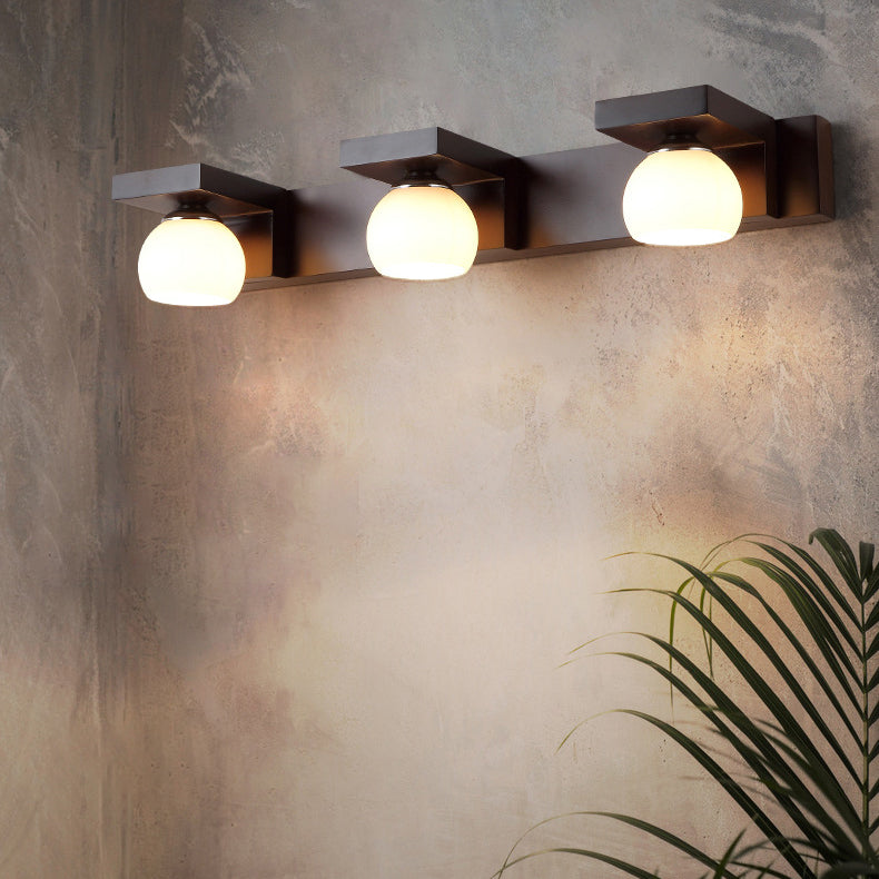 Contemporary Retro Rubber Wood and Iron Glass Rectangular 2/3-Light Wall Sconce Lamp – Vanity Light for Bathroom