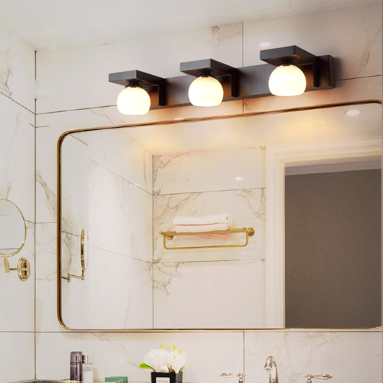 Contemporary Retro Rubber Wood and Iron Glass Rectangular 2/3-Light Wall Sconce Lamp – Vanity Light for Bathroom