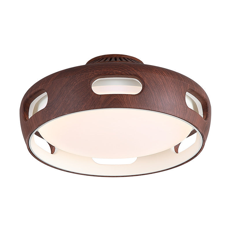 Nordic Contemporary Round Bladeless Ceiling Fan with LED Light – Semi-Flush Mount, PC & Acrylic, for Bedroom
