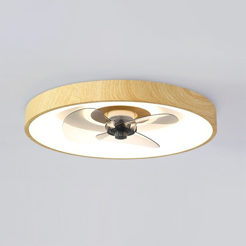 Sleek Modern Round Iron-Copper LED Flush-Mount Ceiling Fan Light with Acrylic Shade for Bedroom