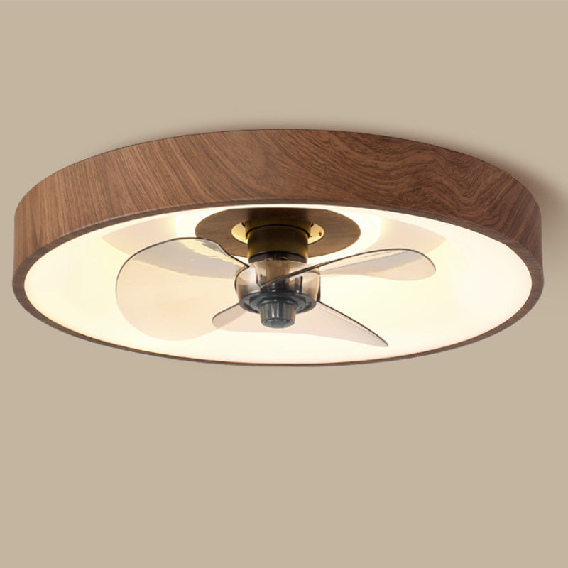 Sleek Modern Round Iron-Copper LED Flush-Mount Ceiling Fan Light with Acrylic Shade for Bedroom