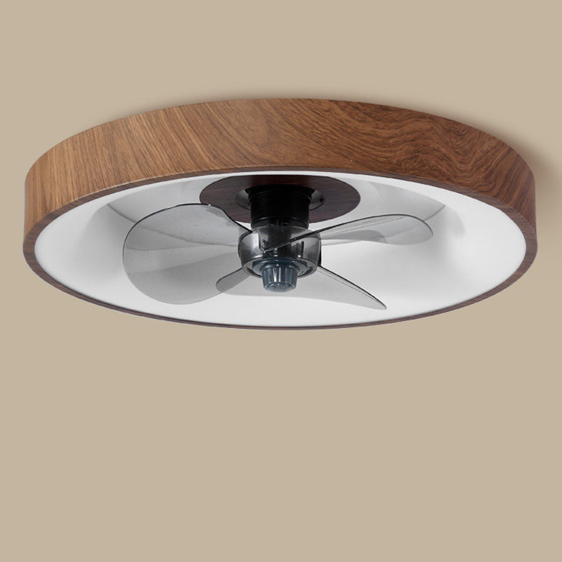 Sleek Modern Round Iron-Copper LED Flush-Mount Ceiling Fan Light with Acrylic Shade for Bedroom