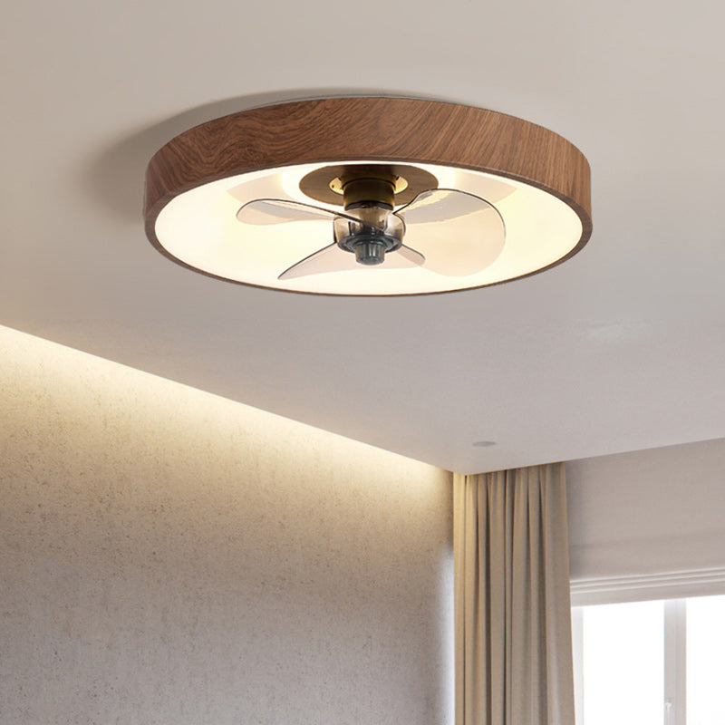 Sleek Modern Round Iron-Copper LED Flush-Mount Ceiling Fan Light with Acrylic Shade for Bedroom