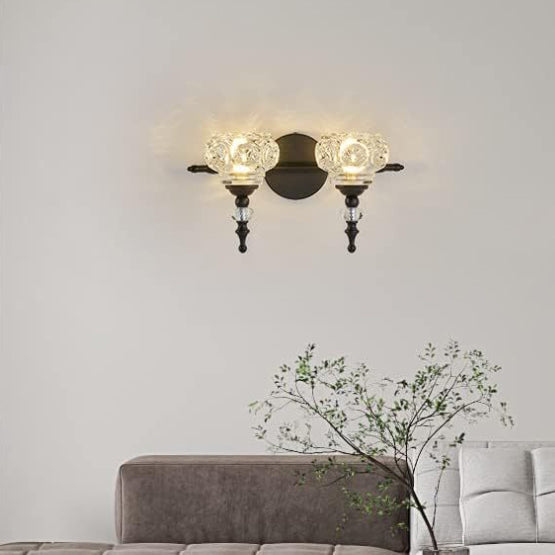 Contemporary Retro Iron Glass Round Petal Wall Sconce Lamp – 1/2/3/4-Light Vanity Light for Bathroom