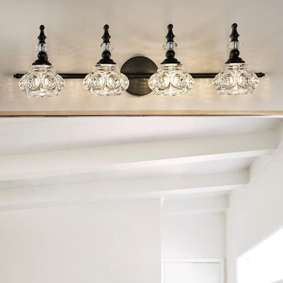 Contemporary Retro Iron Glass Round Petal Wall Sconce Lamp – 1/2/3/4-Light Vanity Light for Bathroom