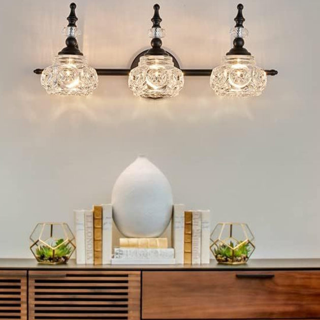 Contemporary Retro Iron Glass Round Petal Wall Sconce Lamp – 1/2/3/4-Light Vanity Light for Bathroom