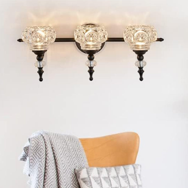 Contemporary Retro Iron Glass Round Petal Wall Sconce Lamp – 1/2/3/4-Light Vanity Light for Bathroom