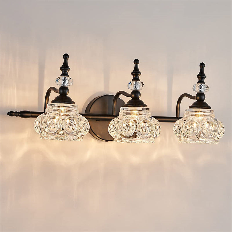 Contemporary Retro Iron Glass Round Petal Wall Sconce Lamp – 1/2/3/4-Light Vanity Light for Bathroom