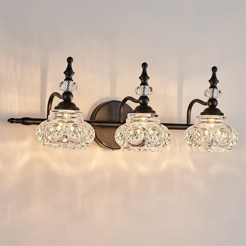 Contemporary Retro Iron Glass Round Petal Wall Sconce Lamp – 1/2/3/4-Light Vanity Light for Bathroom