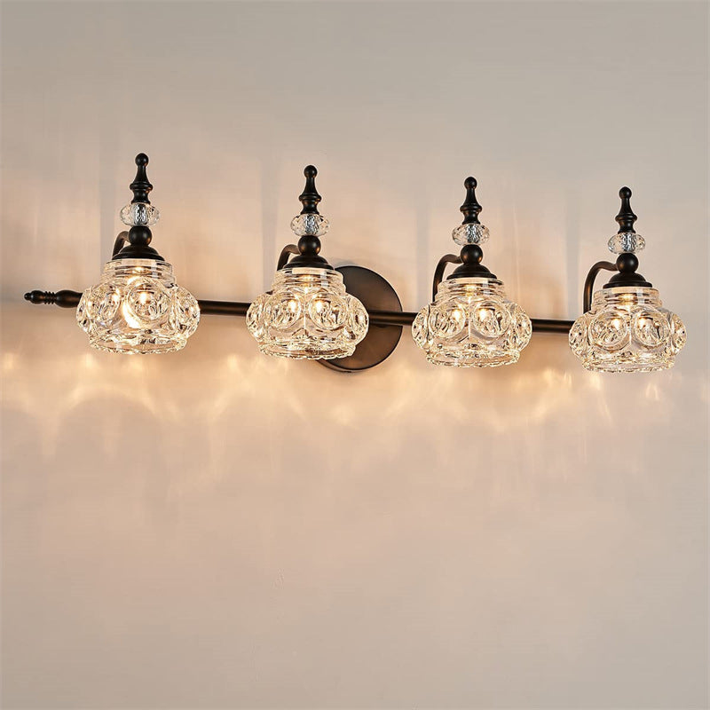 Contemporary Retro Iron Glass Round Petal Wall Sconce Lamp – 1/2/3/4-Light Vanity Light for Bathroom