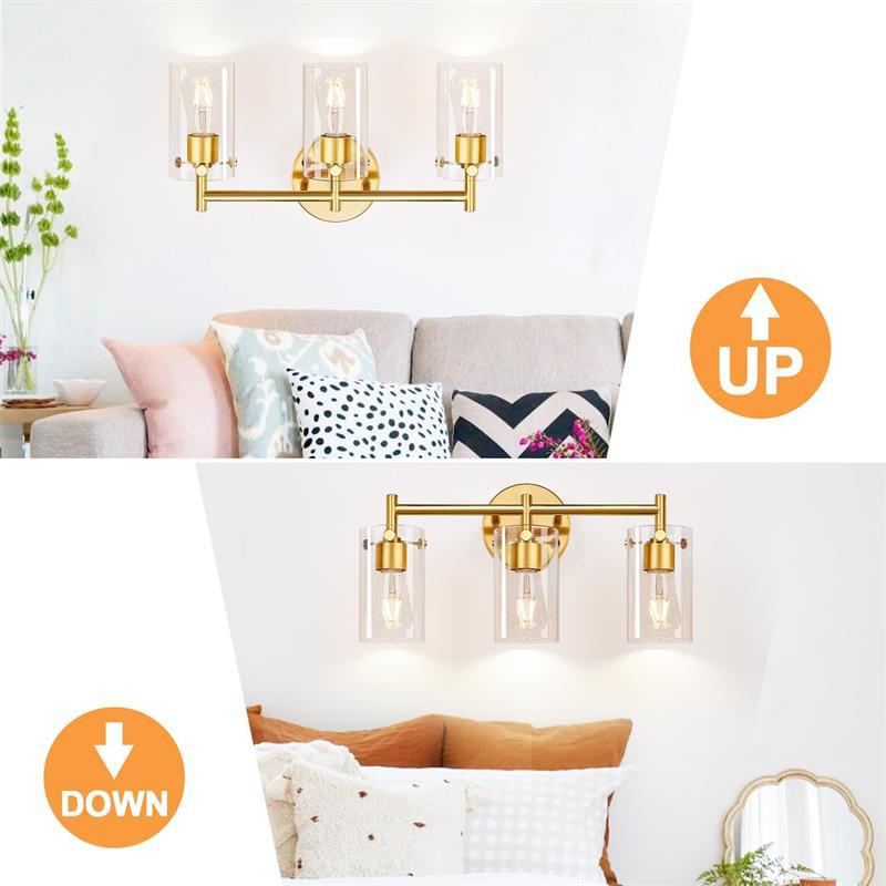 Sleek Contemporary Industrial Metal & Glass Cylinder 3‑Light Wall Sconce for Bathroom Vanity
