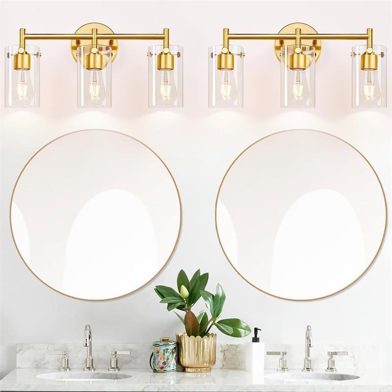 Sleek Contemporary Industrial Metal & Glass Cylinder 3‑Light Wall Sconce for Bathroom Vanity