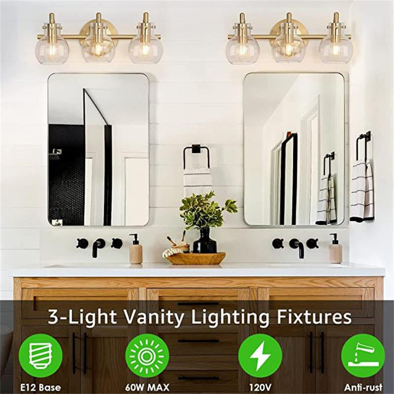 Modern Minimalist 3-Light Wall Sconce Vanity Light with Metal & Glass Ball for Bathroom