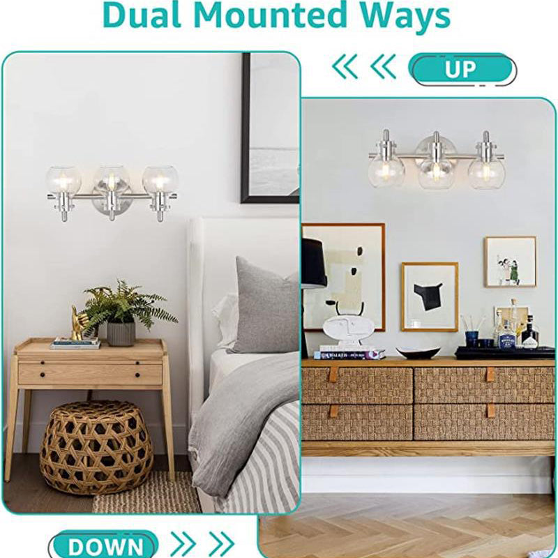 Modern Minimalist 3-Light Wall Sconce Vanity Light with Metal & Glass Ball for Bathroom