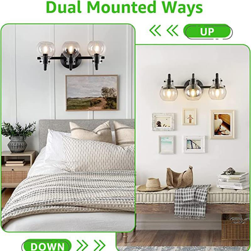 Modern Minimalist 3-Light Wall Sconce Vanity Light with Metal & Glass Ball for Bathroom