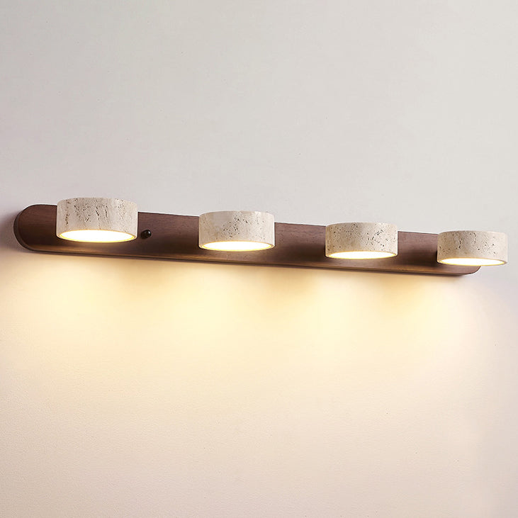 Traditional Japanese Travertine Wood Round Rotating LED Wall Sconce Lamp – Bathroom Vanity Lighting