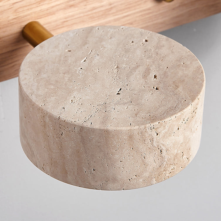 Traditional Japanese Travertine Wood Round Rotating LED Wall Sconce Lamp – Bathroom Vanity Lighting
