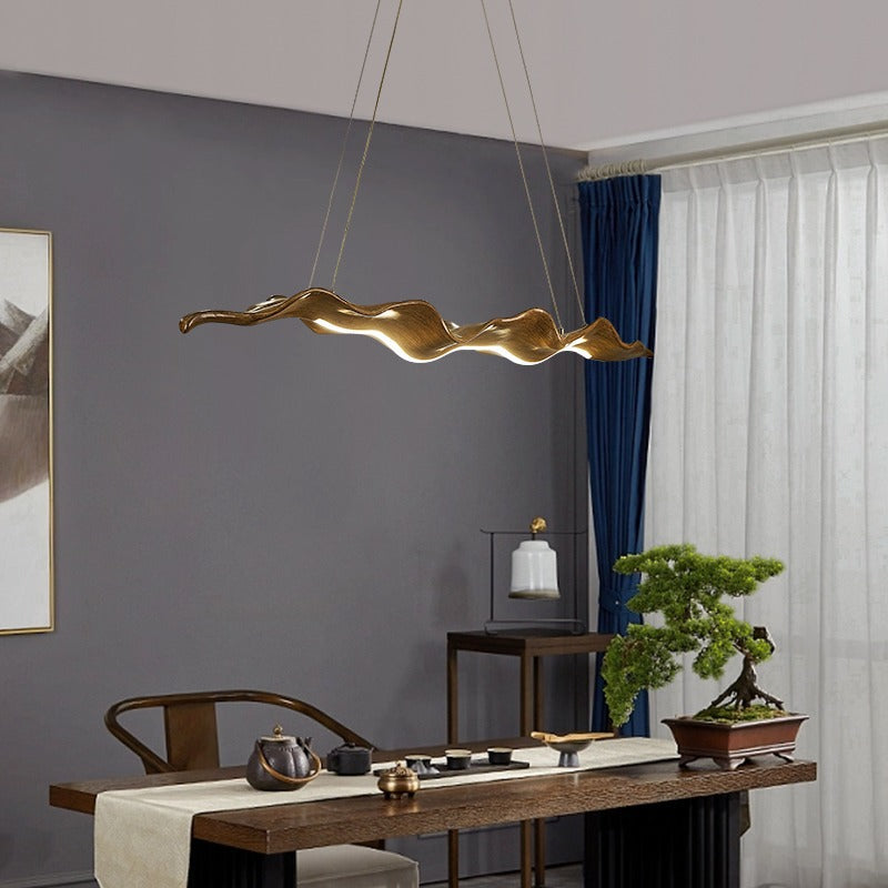 Traditional Japanese-Style LED Chandeliers – Iron, Fiberglass & Silica, Wavy Driftwood Imitation, Island Light for Dining Room