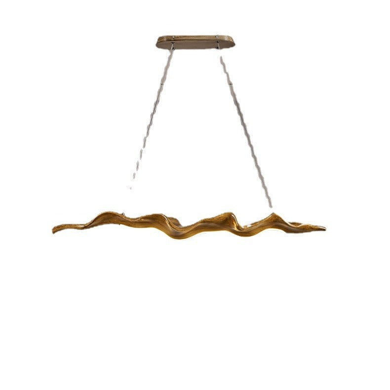 Traditional Japanese-Style LED Chandeliers – Iron, Fiberglass & Silica, Wavy Driftwood Imitation, Island Light for Dining Room