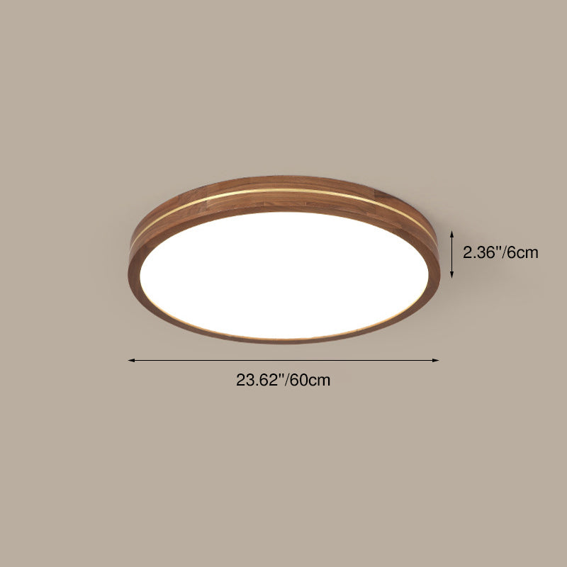 Sleek Modern Walnut Wood LED Flush Mount Ceiling Light