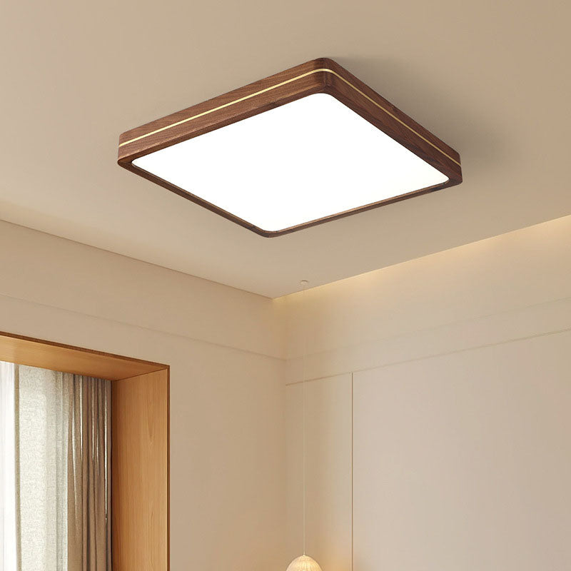 Sleek Modern Walnut Wood LED Flush Mount Ceiling Light