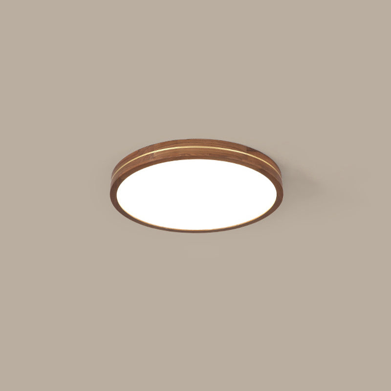 Sleek Modern Walnut Wood LED Flush Mount Ceiling Light