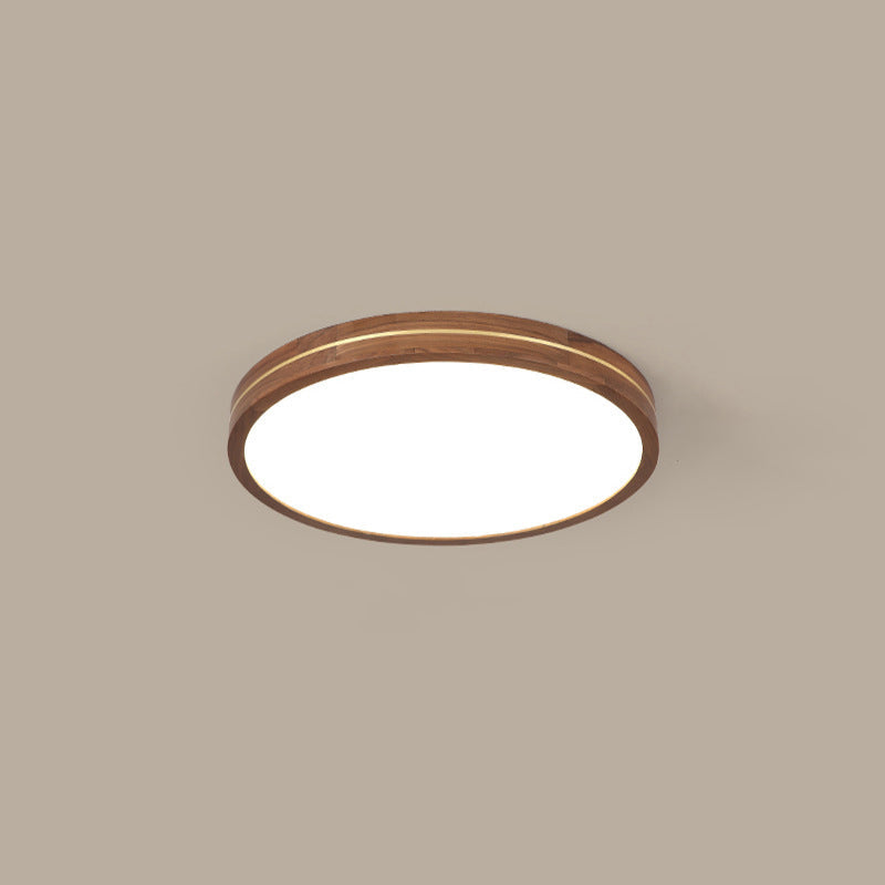 Sleek Modern Walnut Wood LED Flush Mount Ceiling Light