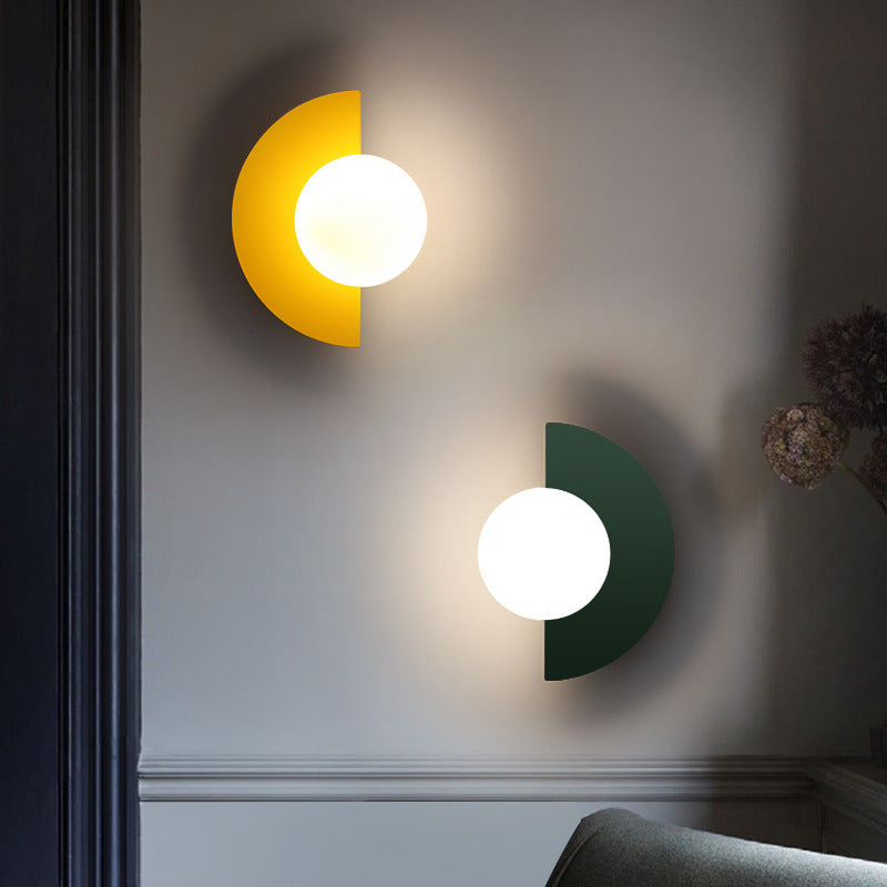 Modern Minimalist Glass Sphere Wall Sconce Lamp with Colorful Semicircle Design - 1-Light