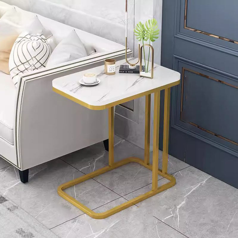 Modern Minimalist Rectangular Marble-Pattern MDF and Steel Side Table, 1/2-Tier Design for Living Room