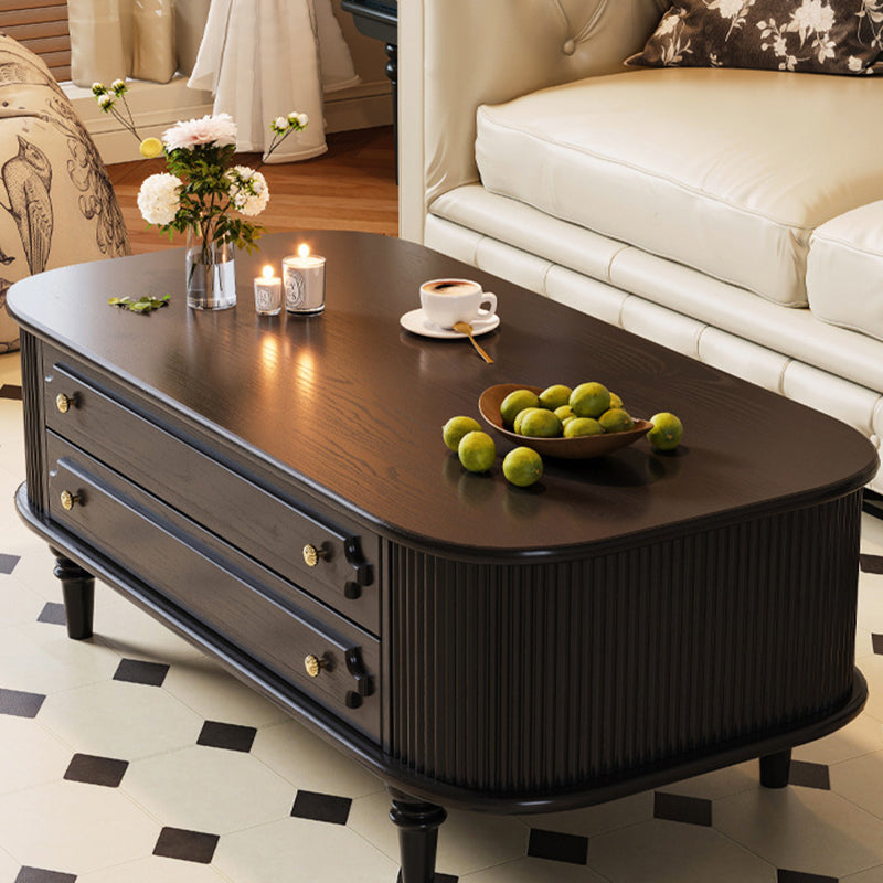 Traditional French-Style Rectangular Ash Wood Coffee Table with 2 Drawers — Solid Wood and Multi-Layer Plywood Construction for Living Room