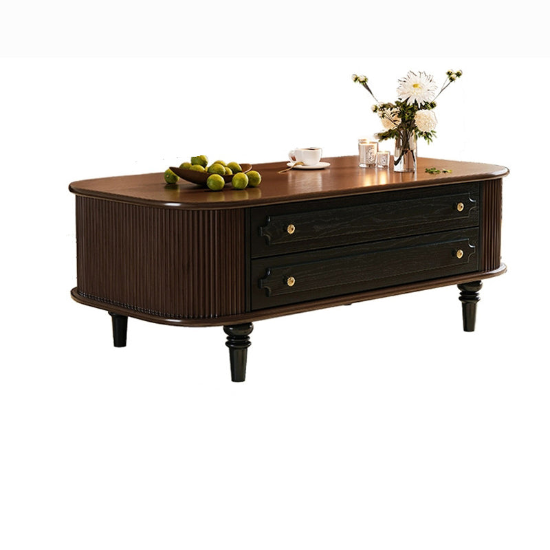 Traditional French-Style Rectangular Ash Wood Coffee Table with 2 Drawers — Solid Wood and Multi-Layer Plywood Construction for Living Room