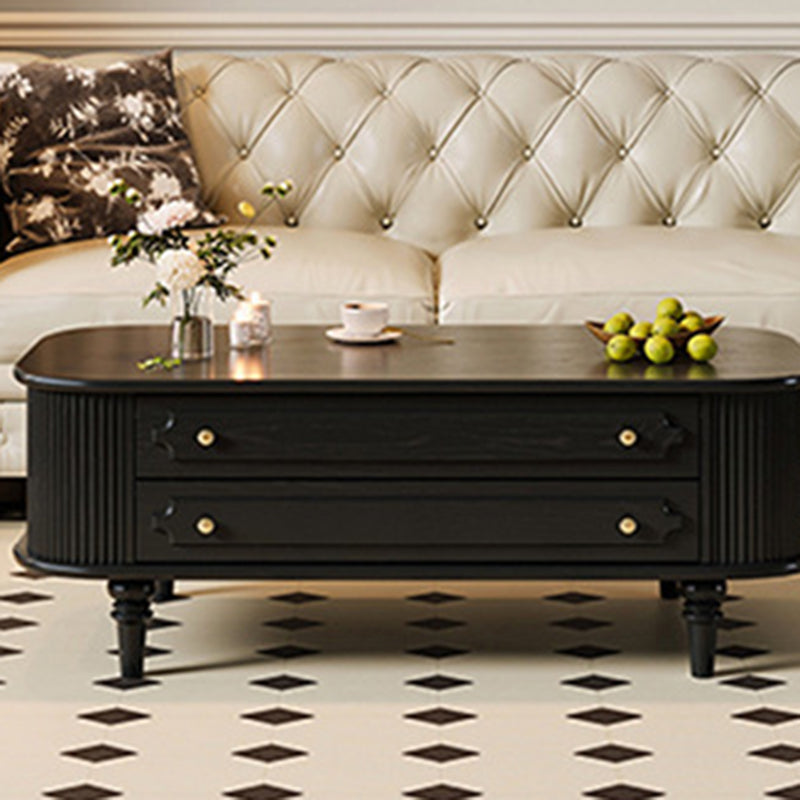 Traditional French-Style Rectangular Ash Wood Coffee Table with 2 Drawers — Solid Wood and Multi-Layer Plywood Construction for Living Room