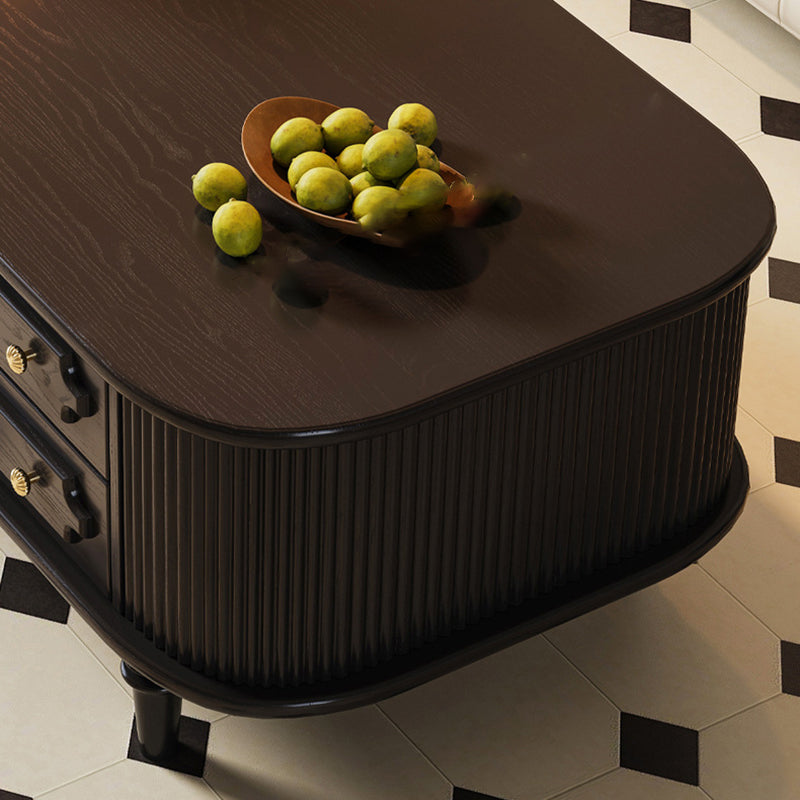 Traditional French-Style Rectangular Ash Wood Coffee Table with 2 Drawers — Solid Wood and Multi-Layer Plywood Construction for Living Room