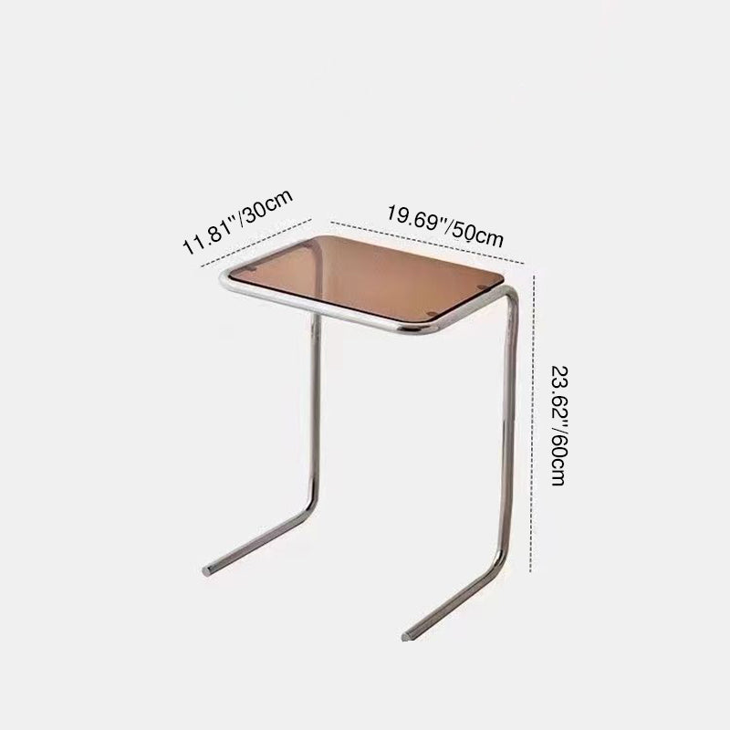 Modern Minimalist Rectangular Tempered-Glass Side Table with Iron Frame, 1-Tier for Living Room