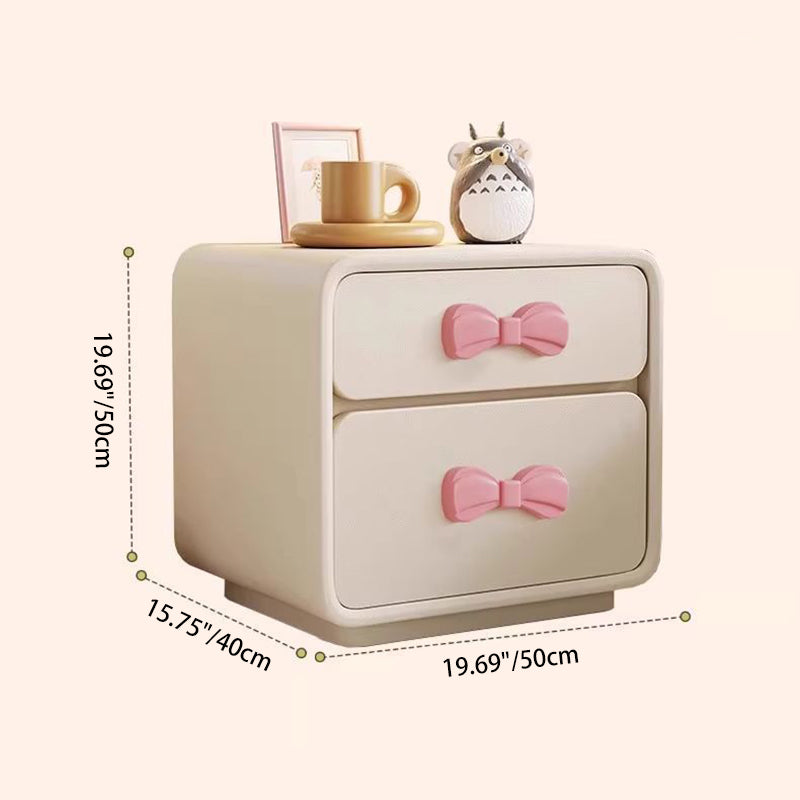 Modern Rectangular Cat-Scratch Leather Nightstand - Solid Wood, 2-Drawer Bedroom Furniture