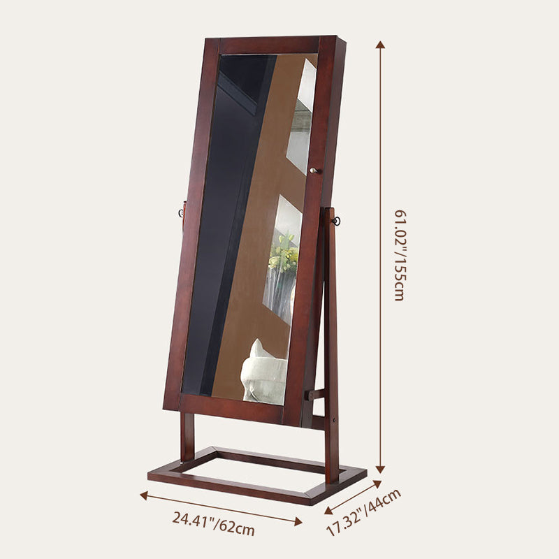 Traditional Chinese Rectangular Solid Wood Jewelry Storage Cabinet with Glass Panel, MDF Construction, and Full-Length Mirror for Bedroom