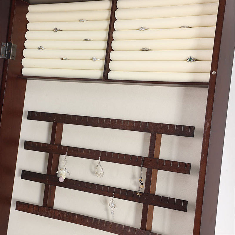 Traditional Chinese Rectangular Solid Wood Jewelry Storage Cabinet with Glass Panel, MDF Construction, and Full-Length Mirror for Bedroom