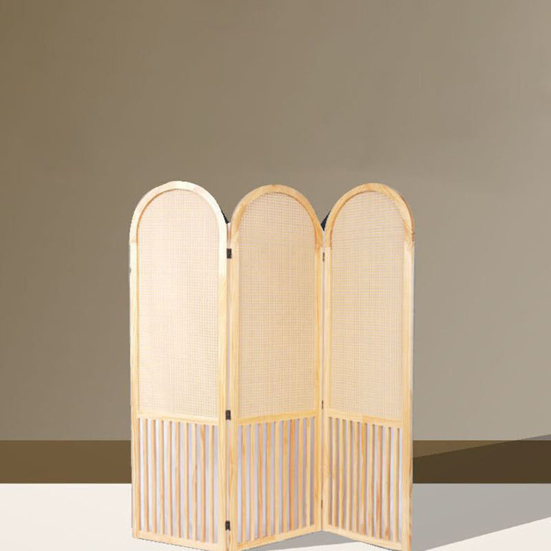 Traditional French-Arched Pine Wood Room Divider with Plastic Rattan Panels for Living Room