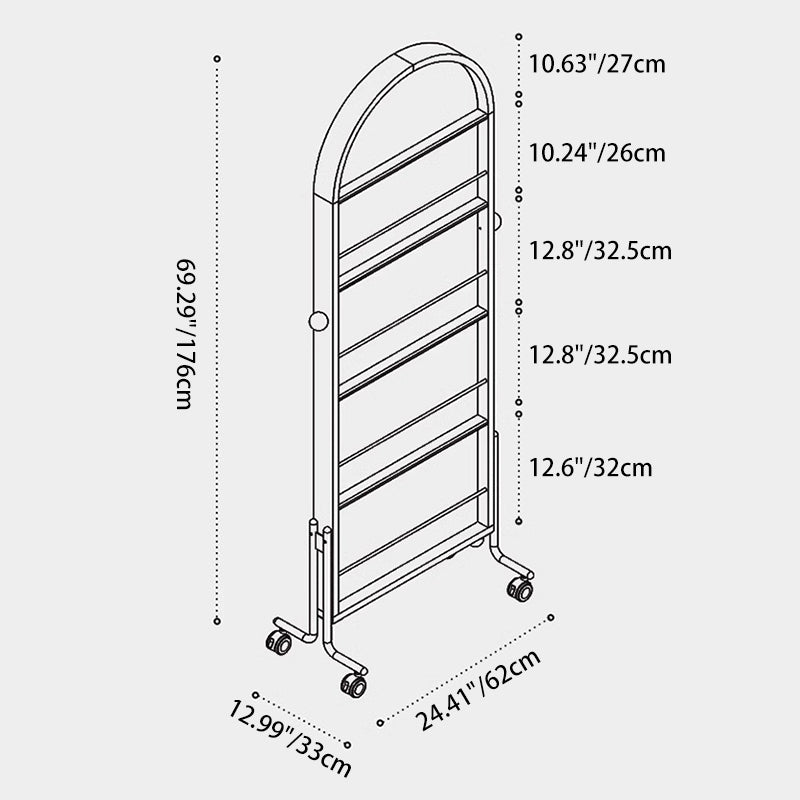 Modern Minimalist Arched Full-Length Mirror with Stainless Steel Frame, North American Cherry Wood & Black Walnut Accents, Multi-Layer Plywood Glass, 4-Tier Design for Bedroom