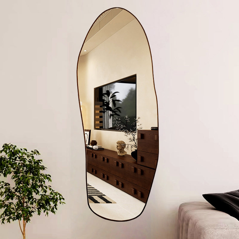 Modern Minimalist Teardrop-Shaped Solid Wood Floor/Wall Mirror — Full-Length Glass Bedroom Mirror
