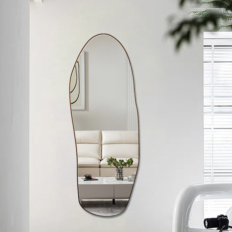 Modern Minimalist Teardrop-Shaped Solid Wood Floor/Wall Mirror — Full-Length Glass Bedroom Mirror