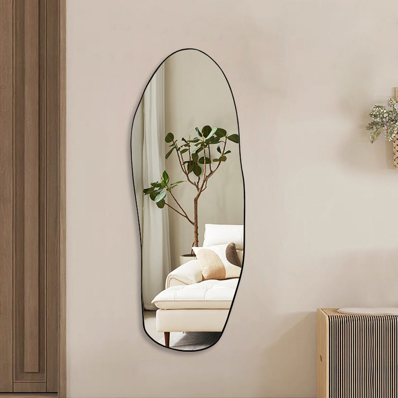 Modern Minimalist Teardrop-Shaped Solid Wood Floor/Wall Mirror — Full-Length Glass Bedroom Mirror