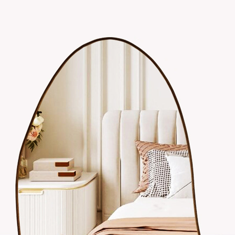 Modern Minimalist Teardrop-Shaped Solid Wood Floor/Wall Mirror — Full-Length Glass Bedroom Mirror