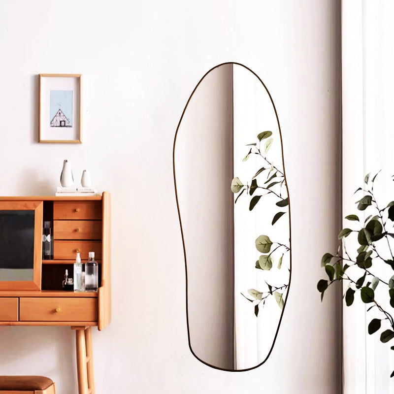 Modern Minimalist Teardrop-Shaped Solid Wood Floor/Wall Mirror — Full-Length Glass Bedroom Mirror