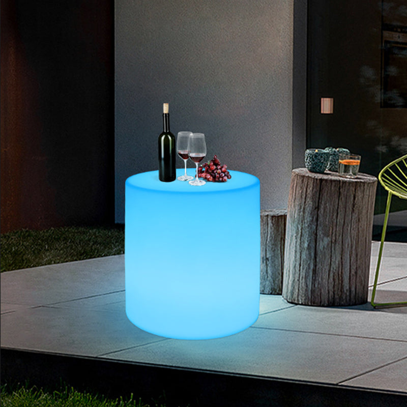 Modern Minimalist Cylindrical PE Outdoor LED Coffee Table - Waterproof, Remote-Controlled, Illuminated, 1-Tier for Patio