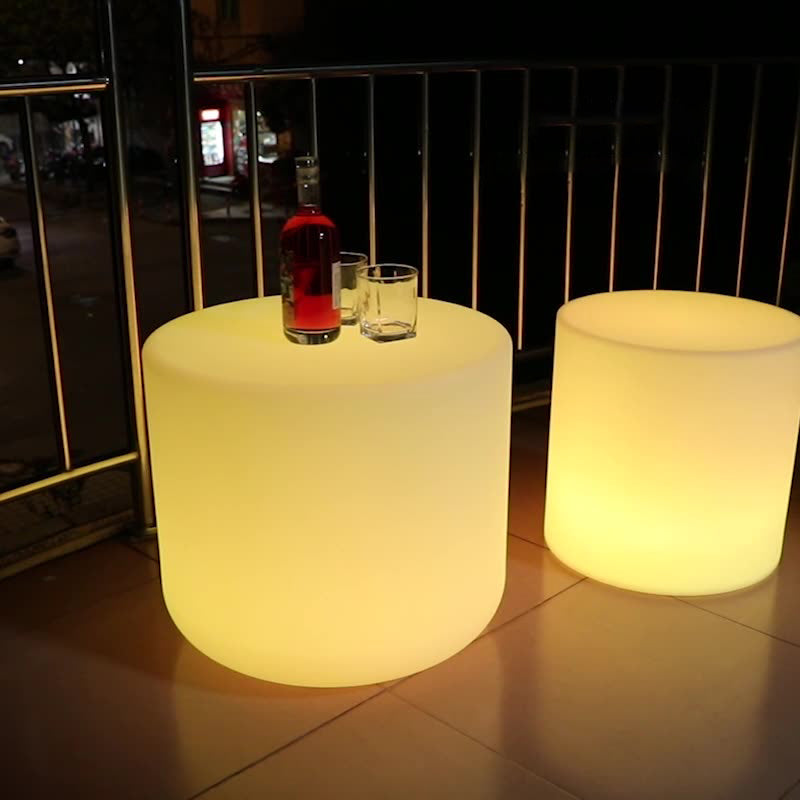 Modern Minimalist Cylindrical PE Outdoor LED Coffee Table - Waterproof, Remote-Controlled, Illuminated, 1-Tier for Patio