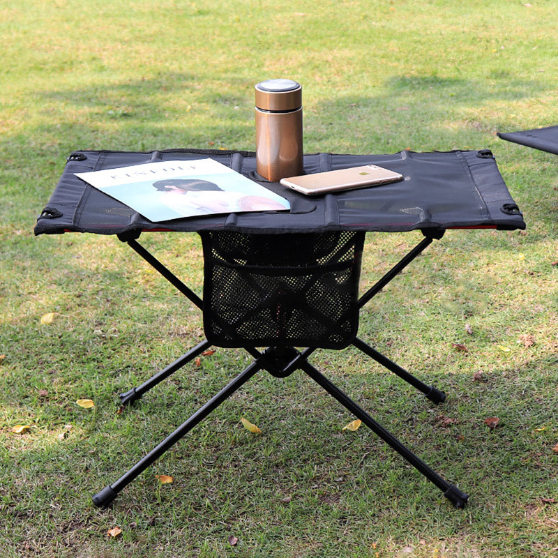 Modern Minimalist Rectangular Aluminum Alloy Folding Outdoor Coffee Table with High-Density Spring-Wire Nylon Mesh Top – 1-Tier Garden Table