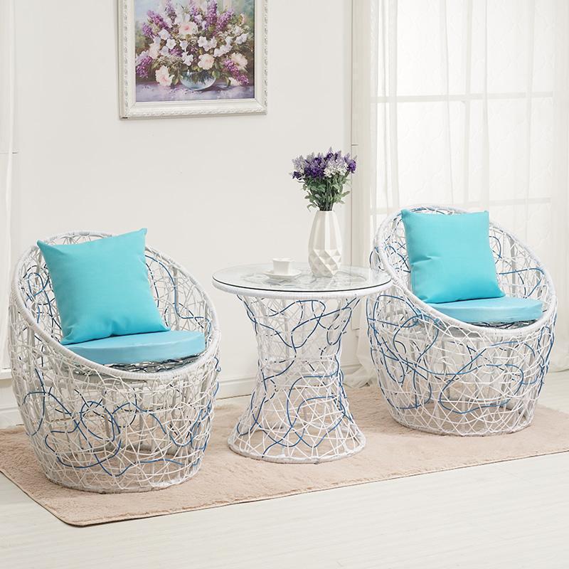 Modern Minimalist Curved Iron Patio Dining Set with PE Rattan and Tempered Glass – Outdoor 1-Tier Design