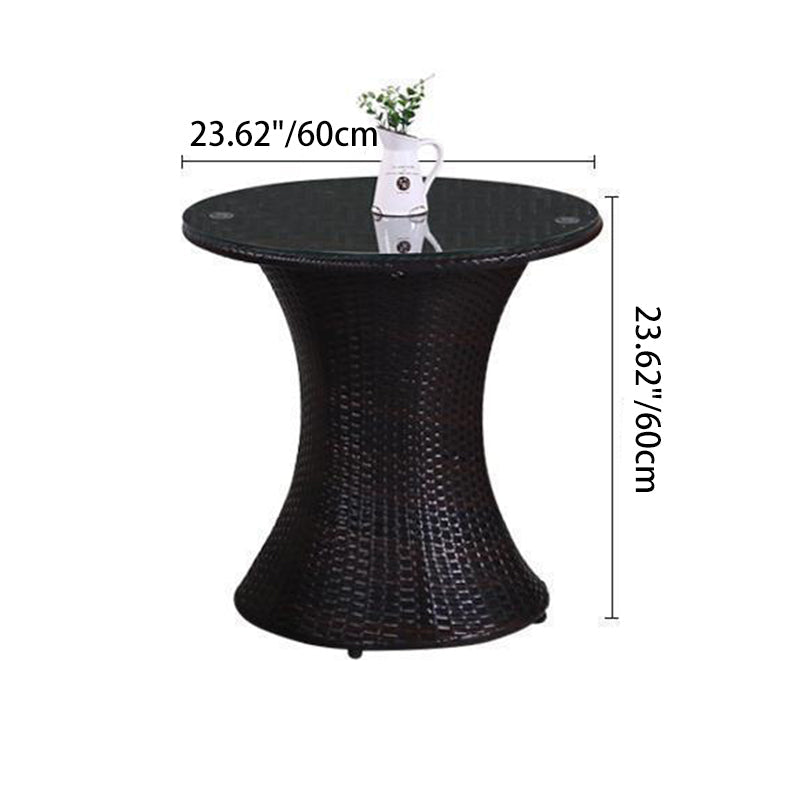 Modern Minimalist Curved Iron Patio Dining Set with PE Rattan and Tempered Glass – Outdoor 1-Tier Design