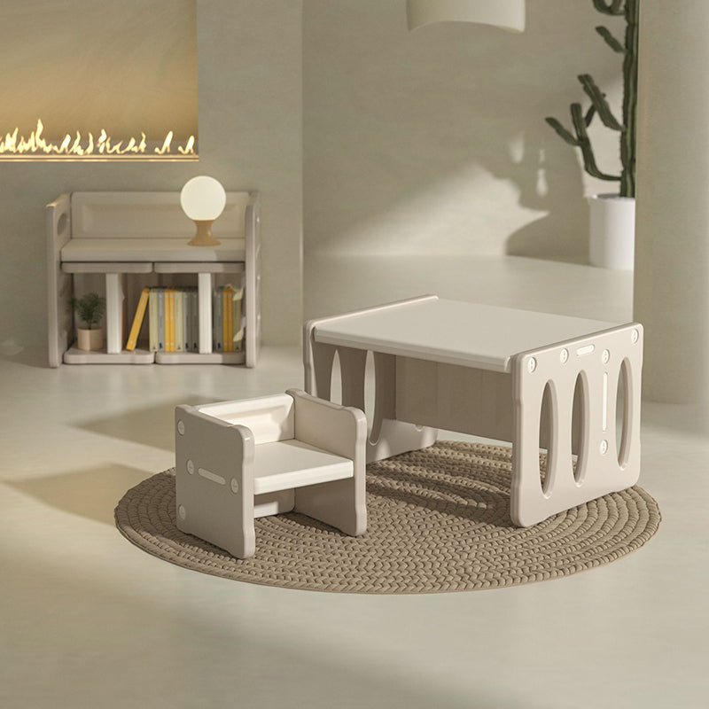 Modern Nordic Rectangular Kids Desk & Chair Set in Hollow-PE for Home Office